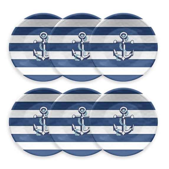 Abode Homewares by TarHong Nautical Anchor Salad Plate, 8.5 x 0.7", Set of 6