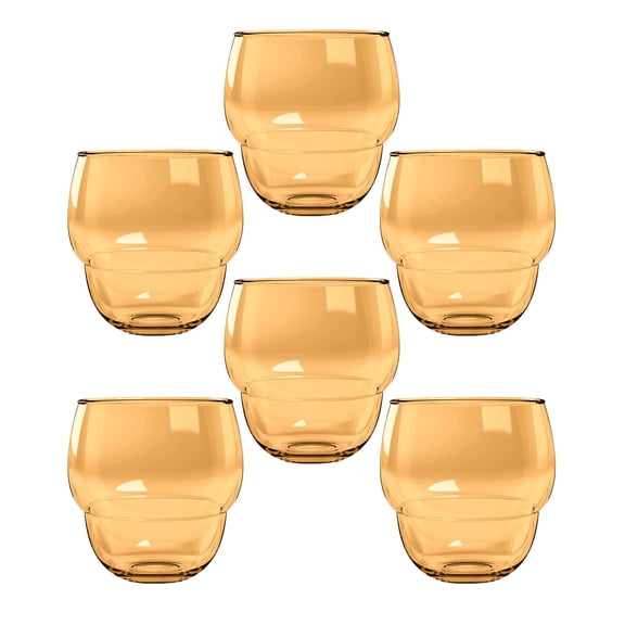 Abode Homewares by TarHong Stacking Bubble Tumbler, Amber, 14 oz, Set of 6