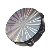 Abody 8 Inch Wooden Radiant Tambourine Handbell Hand Drum with Double Row Jingles Reflective Drum Head Musical Percussion Instrument