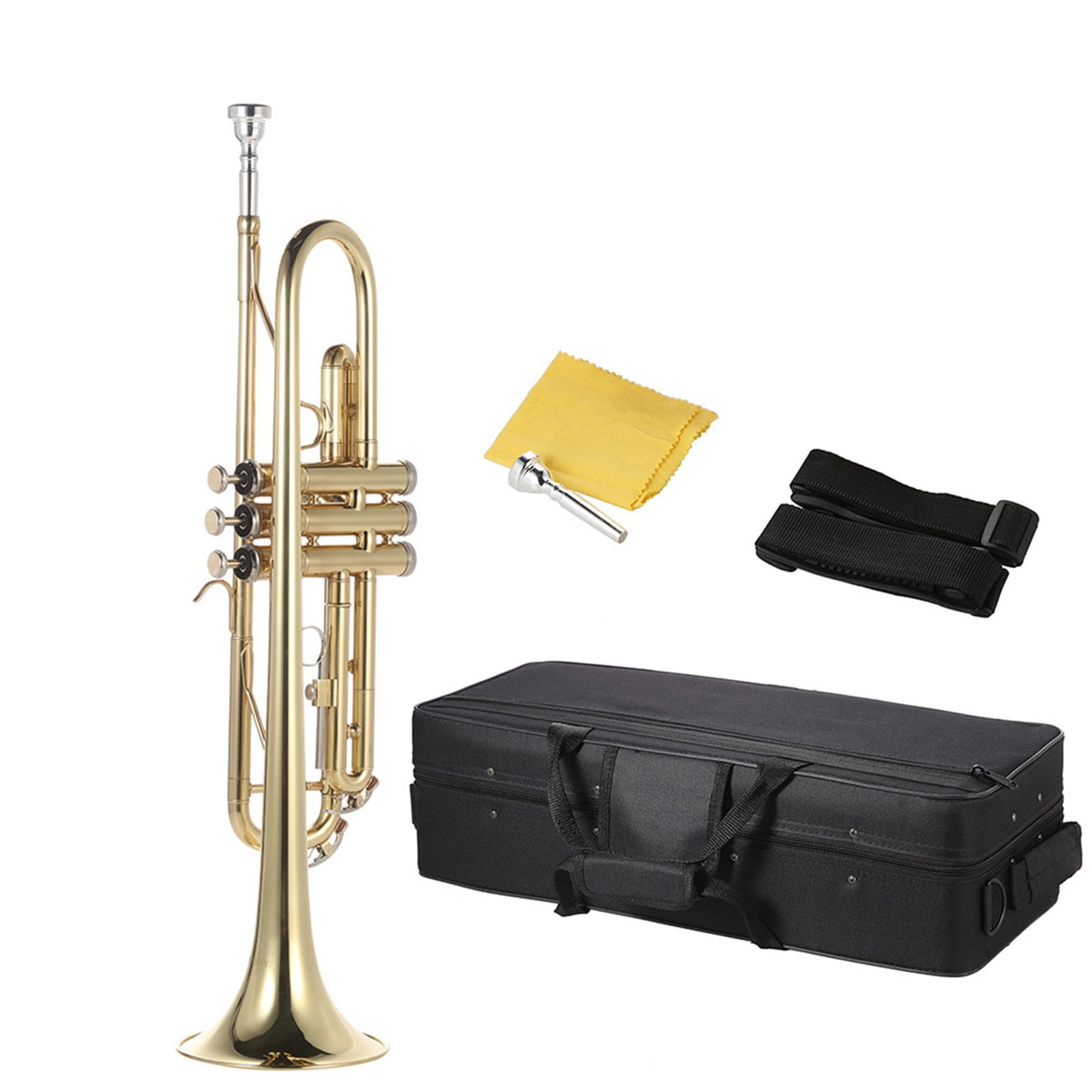 Abody Bb Standard Trumpet Flat Brass Gold Painted Exquisite Durable with Mouthpiece Gloves Strap Case for Beginner, Golden