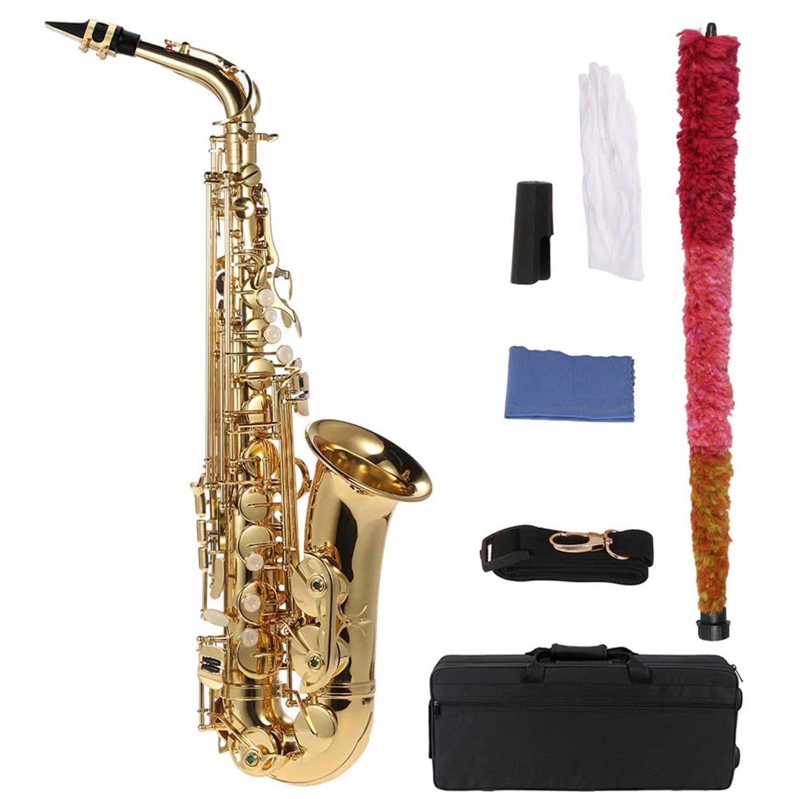 Abody Eb Alto Saxophone Brass Lacquered Gold E Flat Sax with Cleaning Brush Cloth Gloves Strap
