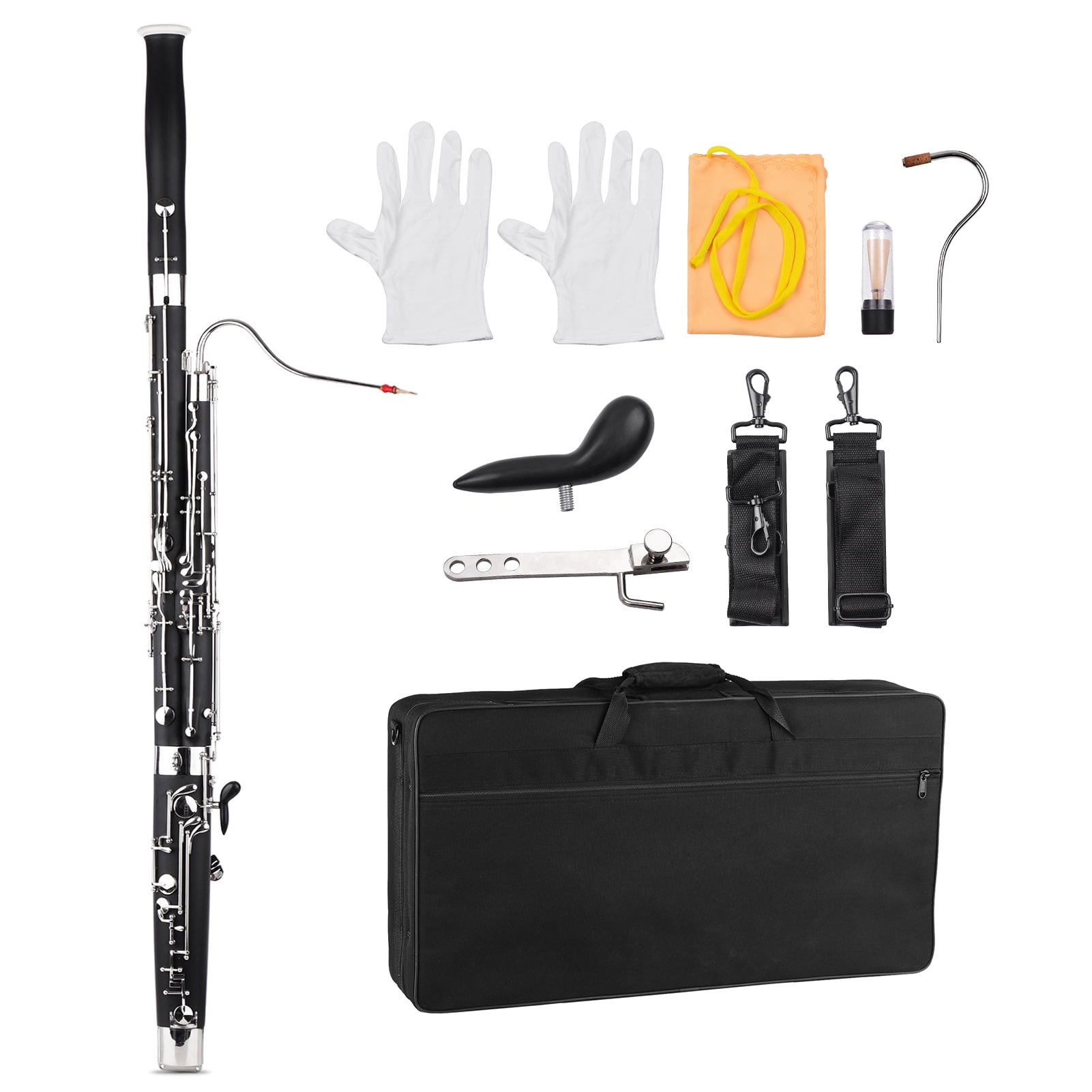 Abody Professional C Key Bassoon Woodwind Instrument Synthetic Wood Body Cupronickel Silver-plated & Nickel-Plated Keys with Reed Gloves Cleaning Cloth Carrying Case