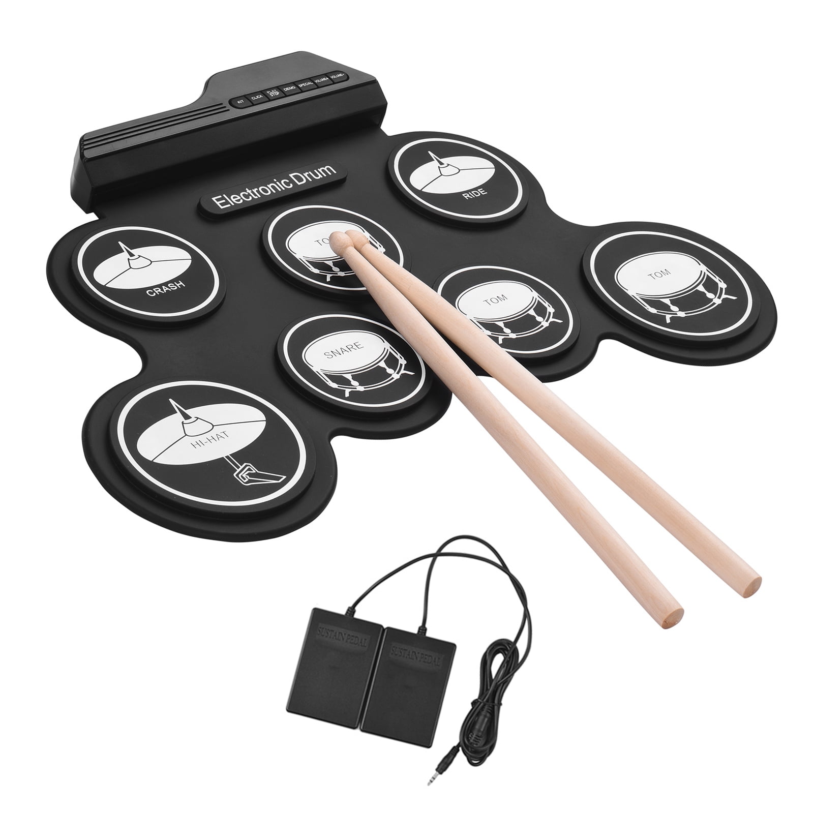 Portable Electronic Drum Set - ammoon Digital Roll-Up Touch Sensitive  Practice Drum Kit 9 Drum Pads 2 Foot Pedals for Kids Children Beginners (No  Speakers)