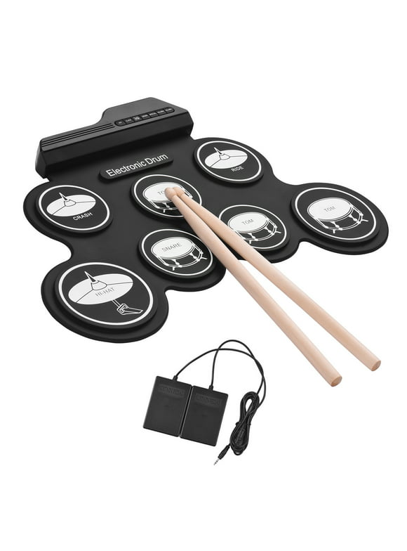 Abody Roll-Up Silicon Drum Set Digital Electronic Drum Kit 7 Drum Pad with Drumsticks Foot Pedals for Beginners Children Kids