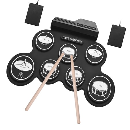 Abody USB Roll-Up Digital Electronic Drum Kit with 8 Demo Songs 5 Drum Set Tones 7 Drum Pads Drumsticks Foot Pedals