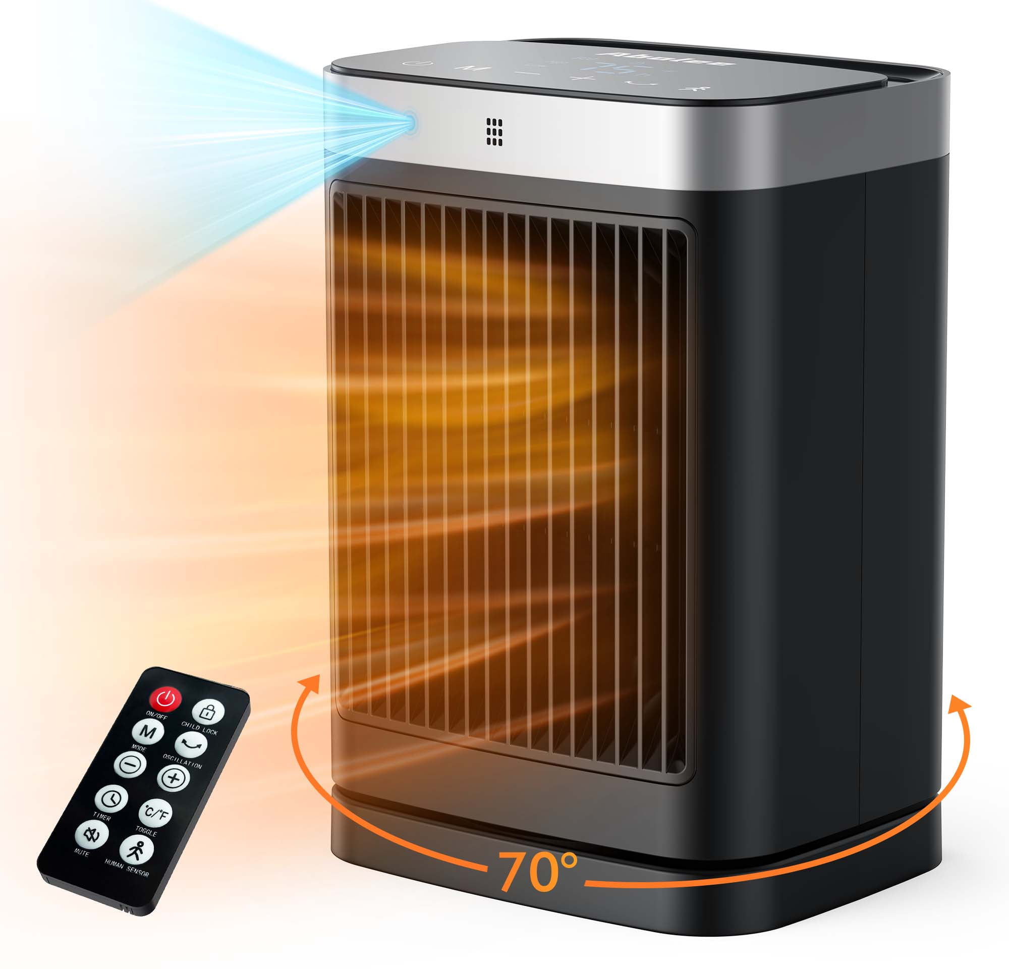 Abolee Space Heaters with Motion Sensor, 1500W Ceramic Heating with Remote, Portable Electric Heaters for Indoor Use with Thermostat, 70 Oscillating, Digital Thermostat, for Bedroom Home Office