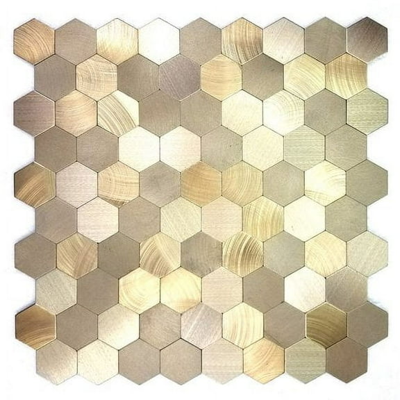 Abolos- Enchanting Hexagon Wall Backsplash 12" x 12" Peel and Stick Metal Mosaic Tile in Gold (19.80sqft / 22pc Box)