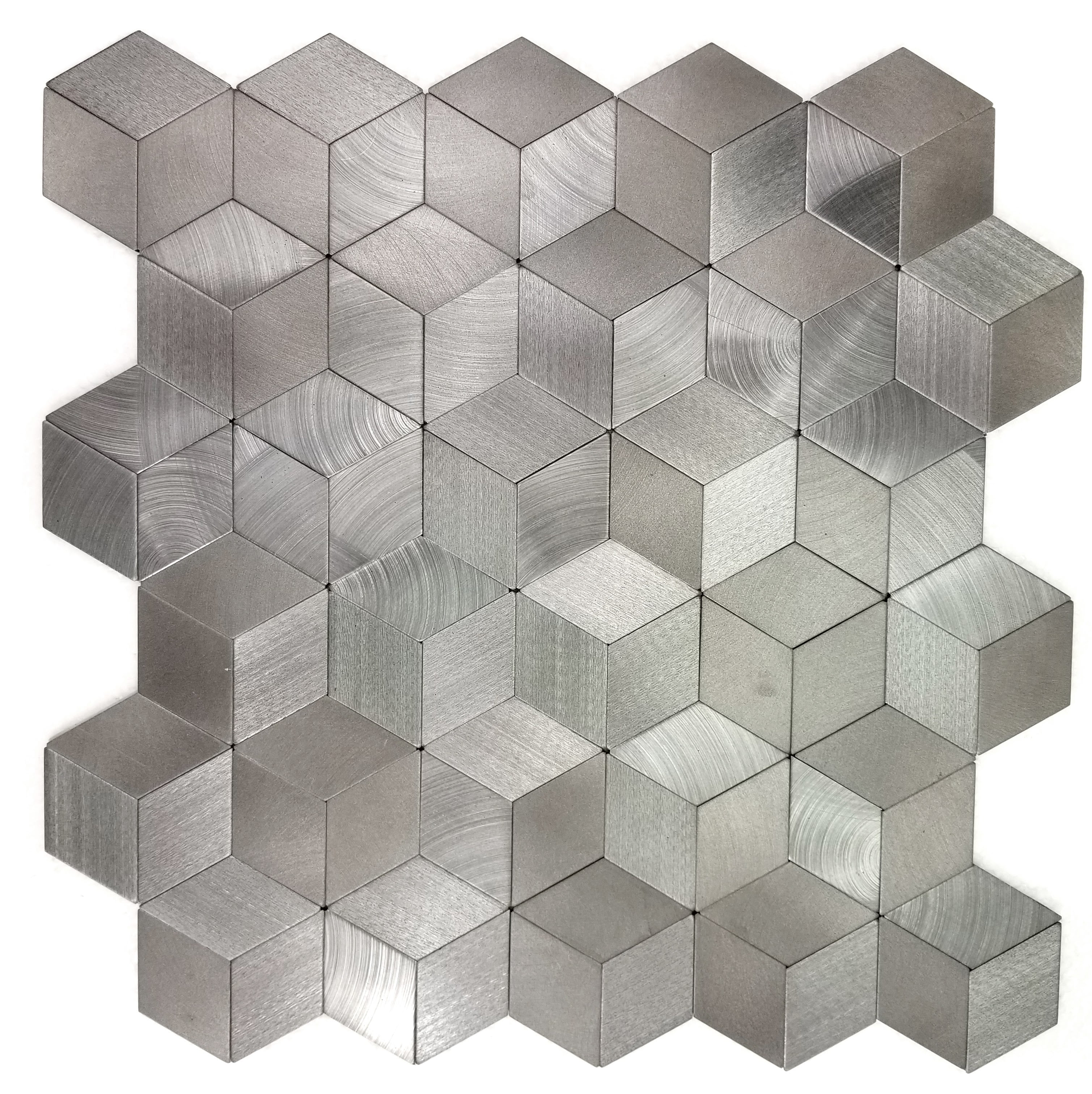 Abolos- Enchanting Kaleido Wall Backsplash 1.25" x 2.25" Peel and Stick Metal Mosaic Tile in Silver (18.26sqft / 22pc Box)