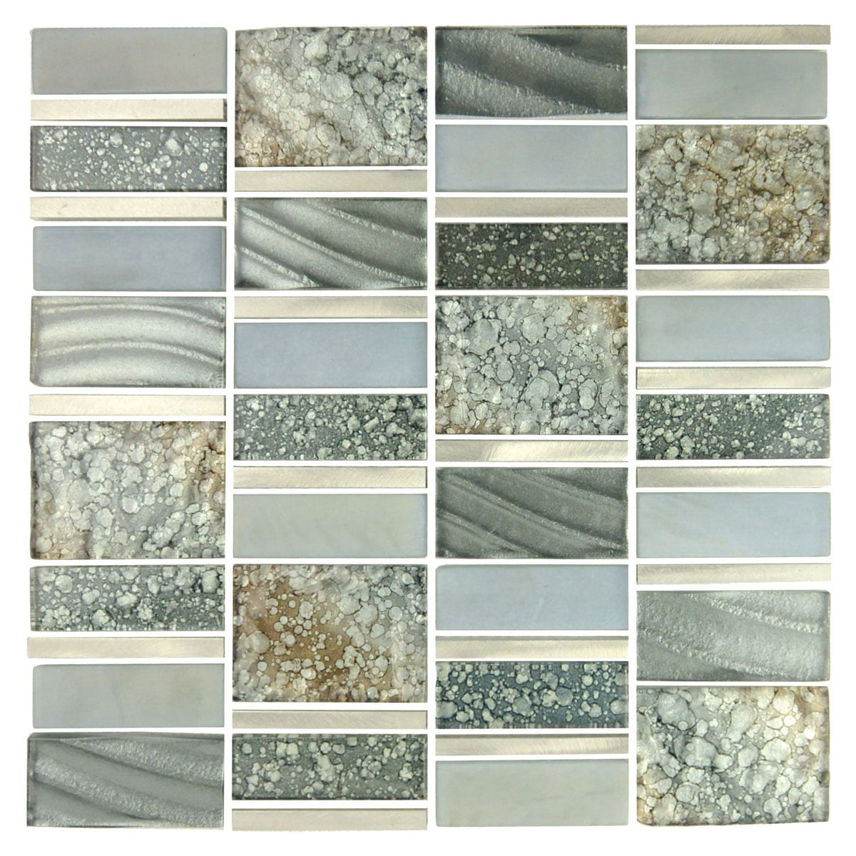 Imperial 12x12 Silver Sea Glass and Metal Mosaic Tile