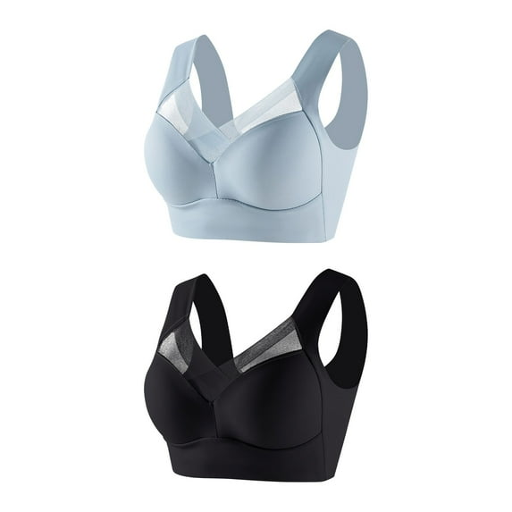 Abomasnow 2 PCs Bras for Women No Underwire Push Up Full Coverage Bras Support Liftup Wireless Mesh V Neck Bralette Sexy Soft Comfort Breathable Everyday Bras