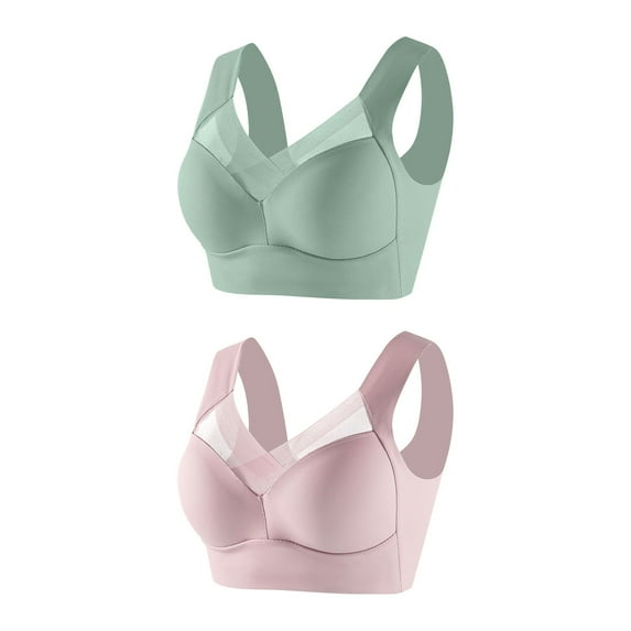 Abomasnow 2 PCs Bras for Women No Underwire Push Up Full Coverage Bras Support Liftup Wireless Mesh V Neck Bralette Sexy Soft Comfort Breathable Everyday Bras