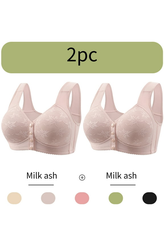 2-Pack Bras for Women Plus Size Double Support Wireless Minimizer Bras Full Coverage Front Closure Everyday Bra
