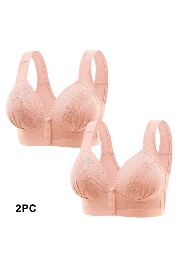 2 Packs Daisy Bras for Older Women, Wireless Full-Coverage Snap Front Button Up Bra Breathable Comfortable No Underwire Nursing Everyday Bras