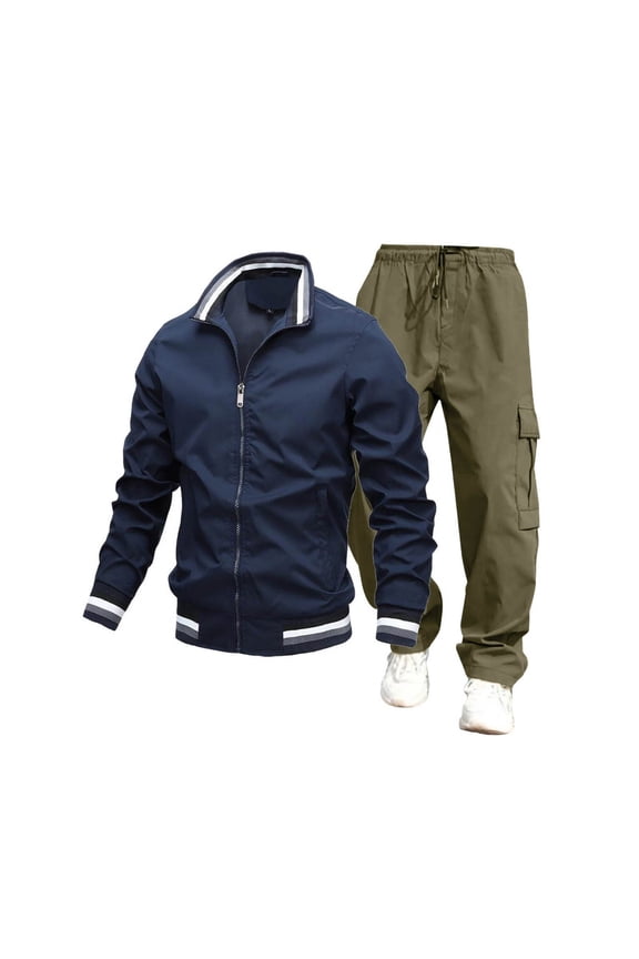 2 Pacs Sweatsuits for Men Lightweight Zip Up Windbreaker Jackets and Pants Fashion Oufits Casual Fall Winter Coat for Athletic Golf