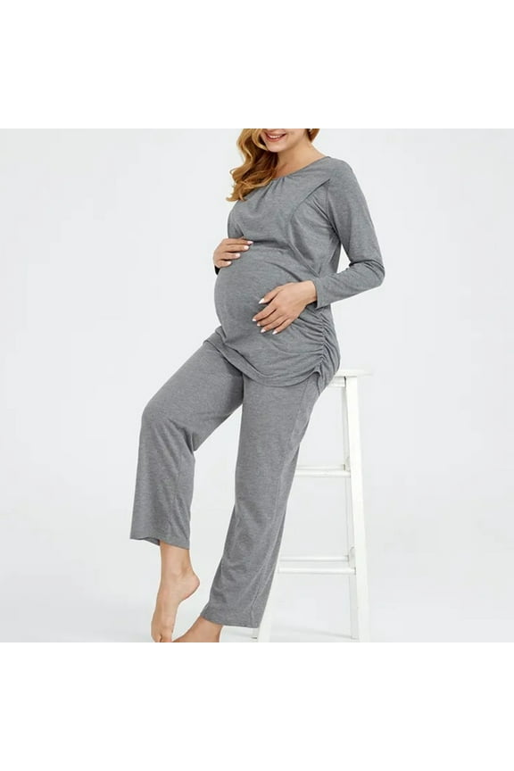 2 Piece Maternity Clothes for Women Casual Fall Nursing Pajama Sets Long Sleeve Maternity Sleepwear Labor Delivery Pjs Breastfeeding Thermal Underwear Clothes