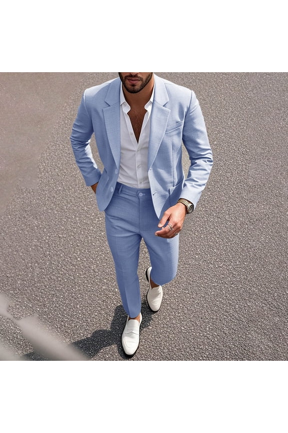 2 Piece Men's Suits Slim Fit Single Button Open Front Tuxedo Suit Long Sleeve Lapel Suit Blazer and Pant for Wedding Prom Business