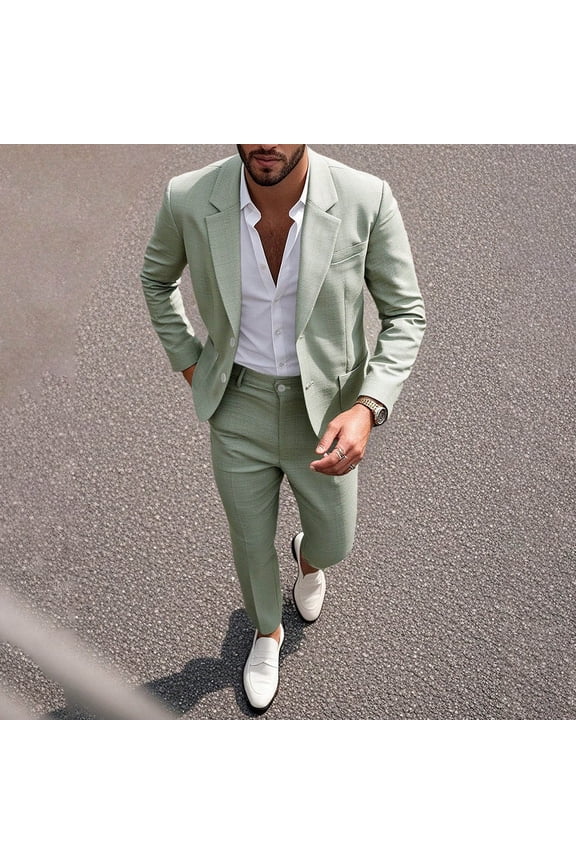 2 Piece Men's Suits Slim Fit Single Button Open Front Tuxedo Suit Long Sleeve Lapel Suit Blazer and Pant for Wedding Prom Business