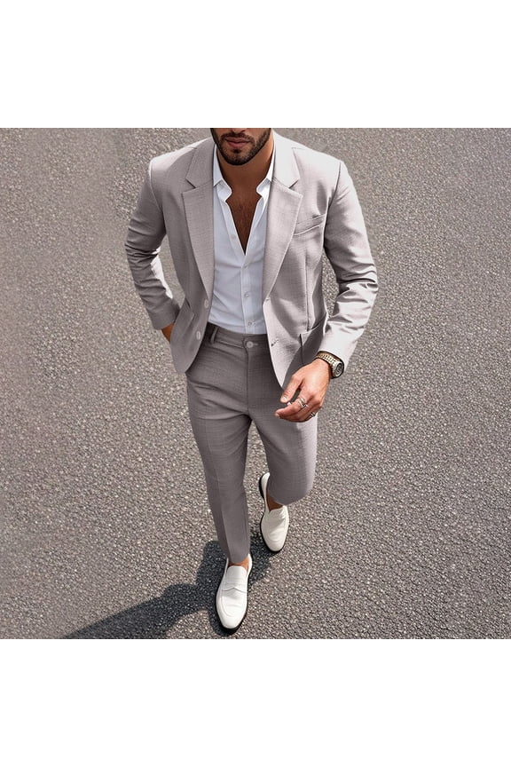 2 Piece Men's Suits Slim Fit Single Button Open Front Tuxedo Suit Long Sleeve Lapel Suit Blazer and Pant for Wedding Prom Business