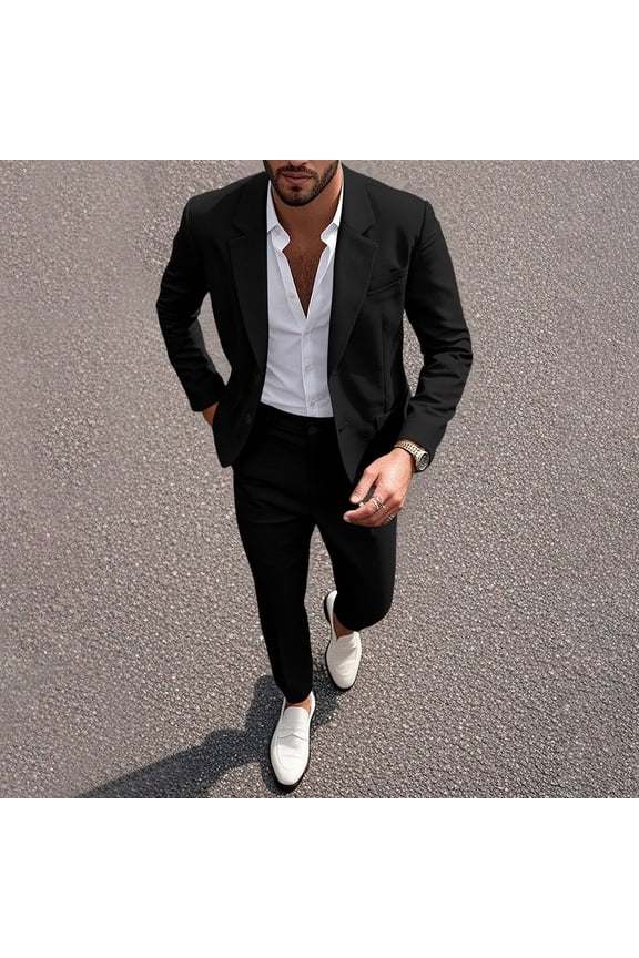 2 Piece Men's Suits Slim Fit Single Button Open Front Tuxedo Suit Long Sleeve Lapel Suit Blazer and Pant for Wedding Prom Business