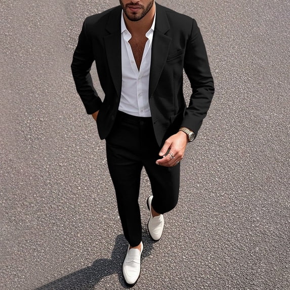 Abomasnow 2 Piece Men's Suits Slim Fit Single Button Open Front Tuxedo Suit Long Sleeve Lapel Suit Blazer and Pant for Wedding Prom Business