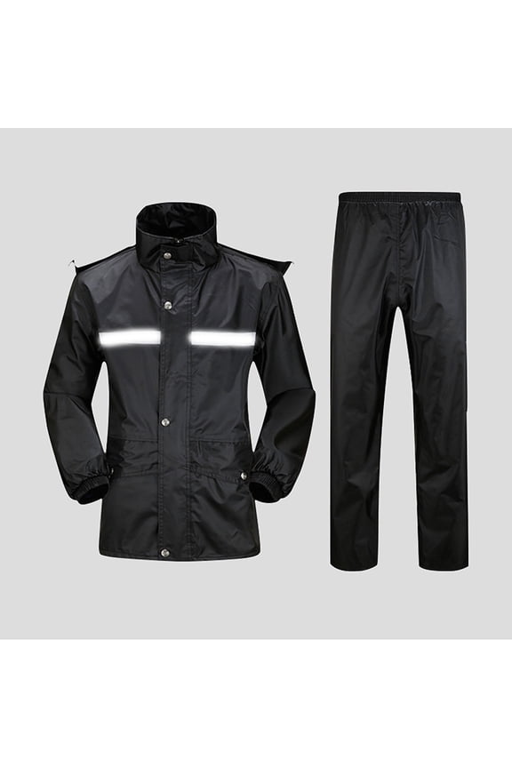 2 Piece Rain Jacket Set Men Womens Waterproof Reflective Stripes Hooded Raincoat and Elastic Waist Drawstring Trouser