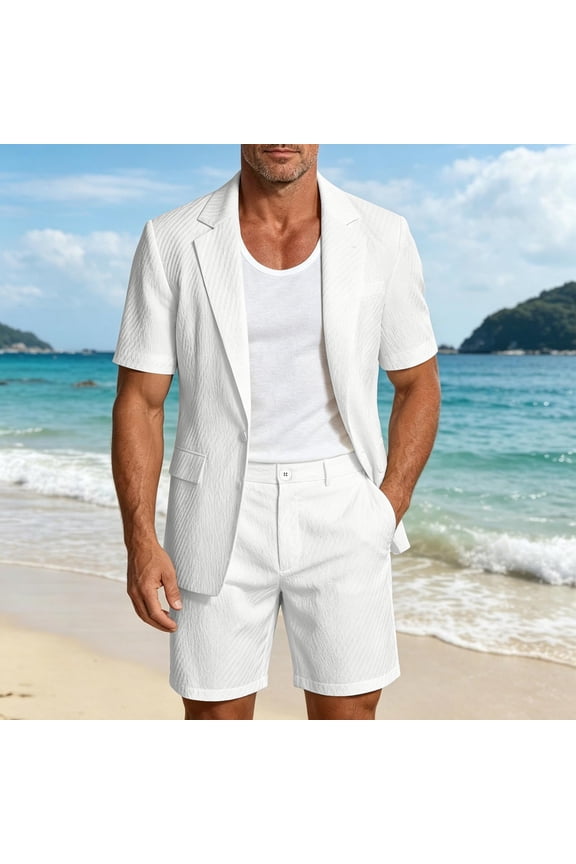 2 Piece Suits for Men Casual Short Sleeve Lapel Business Suits & Shorts Sets