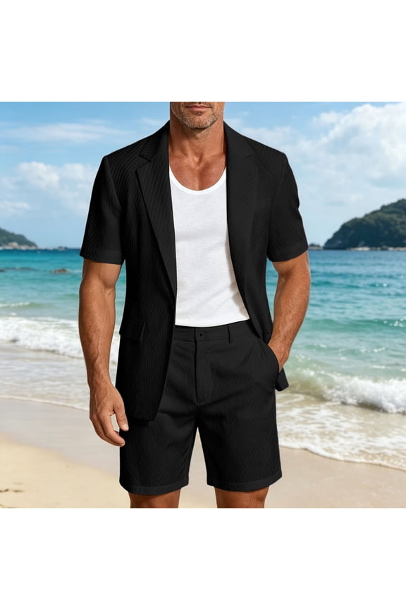2 Piece Suits for Men Casual Short Sleeve Lapel Business Suits & Shorts Sets