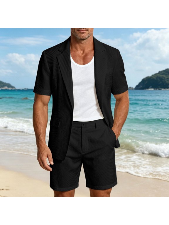 2 Piece Suits for Men Casual Short Sleeve Lapel Business Suits & Shorts Sets