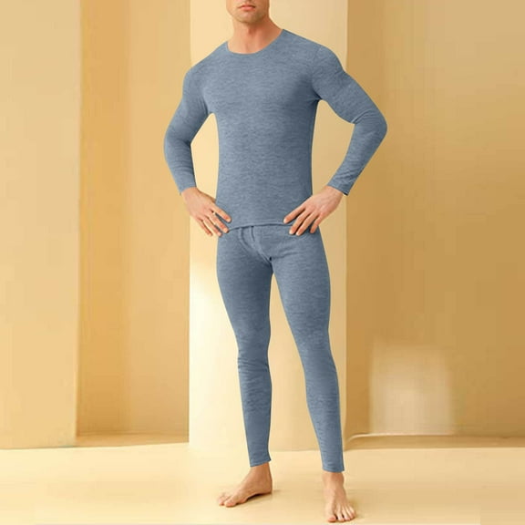 Abomasnow 2 Piece Thermal Underwear Set for Men Thermal Long Johns Set Wool Lined Warm Top and Bottom with Separate Pouch