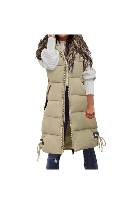 2025 Long Puffer Vest Women Sleeveless Zip up Padded Quilted Vest Winter Thicken Warm Down Coats S-2XL