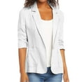 thumbnail image 1 of Abomasnow 2025 Summer Linen Blazer Women Lightweight 3/4 Stretchy Ruched Sleeve Fully-Lined Casual Work Jacket with Pockets, 1 of 6