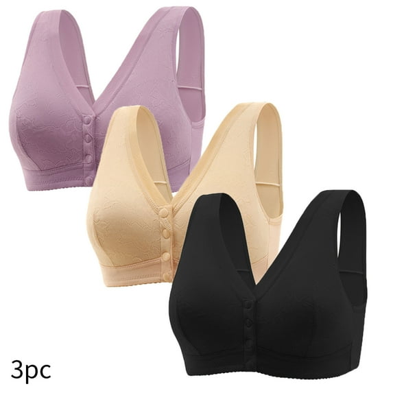 Abomasnow 3 PCs Women's Front Closure Sports Bras Front Button Bra Full Coverage Convenient Snap Sleep Bra No Wire Everyday Sleep Bras on Sale Clearance
