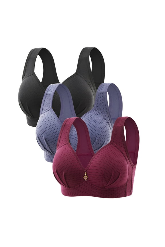 3 Pack Bras for Women Full Coverage Wireless Underwire Bras Comfortable Double Support T-Shirt Bra Plus Size Bra for Heavy Breast