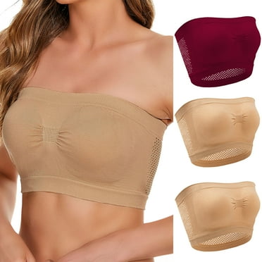 Abomasnow 3 Pack Strapless Bras for Women Plus Size 4-Way Stretchy Tube Top Bra Seamless Wireless Bandeau Bra No Underwire, Breathable Comfort Padded Bralettes for Everyday Wear