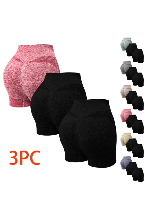 3 Pair Seamless Compression Workout Gym Shorts High Waist Tummy Control Stretch Leggings for Yoga Sports Running Cycling