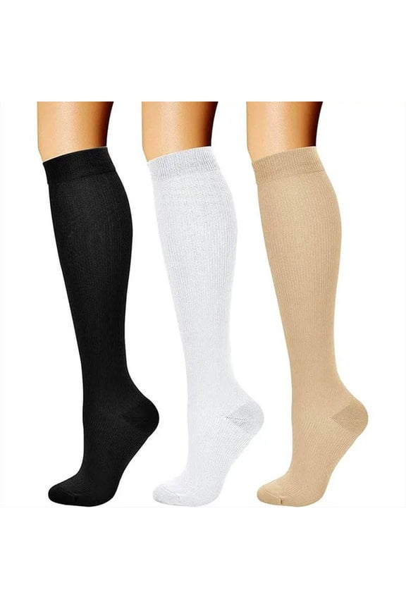 3 Pairs Compression Socks 20-30 mmHg Long Knee High Socks for Women Men Support Athletic Travel Daily Wear