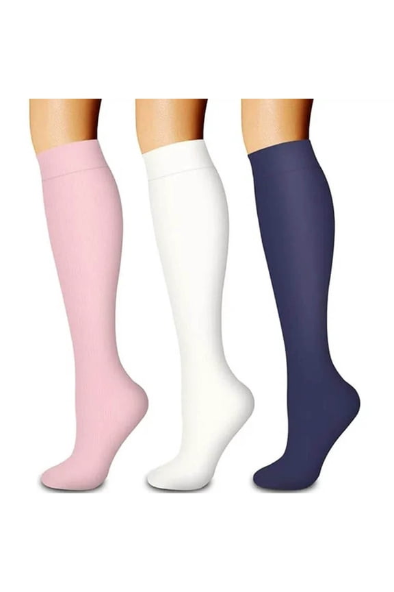 3 Pairs Compression Socks 20-30 mmHg Long Knee High Socks for Women Men Support Athletic Travel Daily Wear