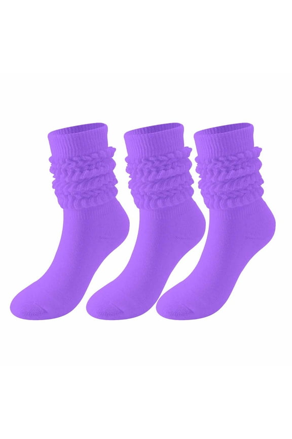 3 Pairs Long Slouch Socks for Women and Men Winter Solid Color Warm Bubble Socks Soft Thick Stacked Boot Socks Scrunchie Sock on Clearance