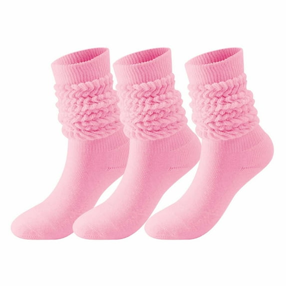 Abomasnow 3 Pairs Long Slouch Socks for Women and Men Winter Solid Color Warm Bubble Socks Soft Thick Stacked Boot Socks Scrunchie Sock on Clearance