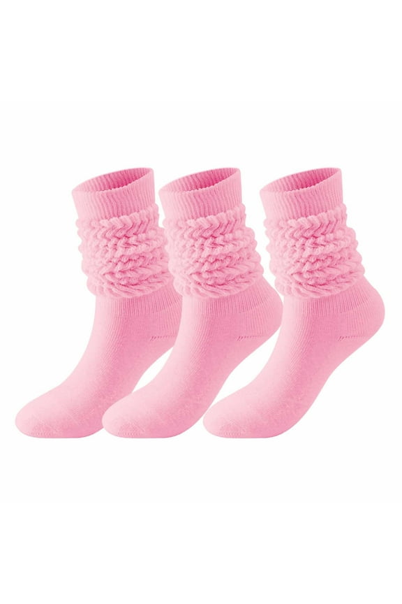 3 Pairs Long Slouch Socks for Women and Men Winter Solid Color Warm Bubble Socks Soft Thick Stacked Boot Socks Scrunchie Sock on Clearance