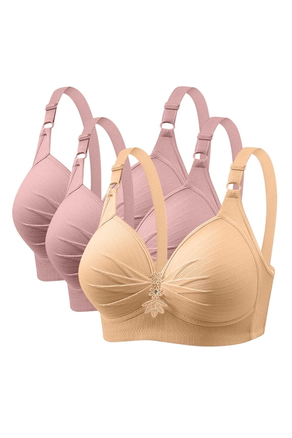 3 Pcs Minimizer Bras for Women Plus Size, Full Coverage Non Padded Everyday Bras Lightweight T-Shirt Unlined Bra with Underwire & Wide Strap for Heavy Breast