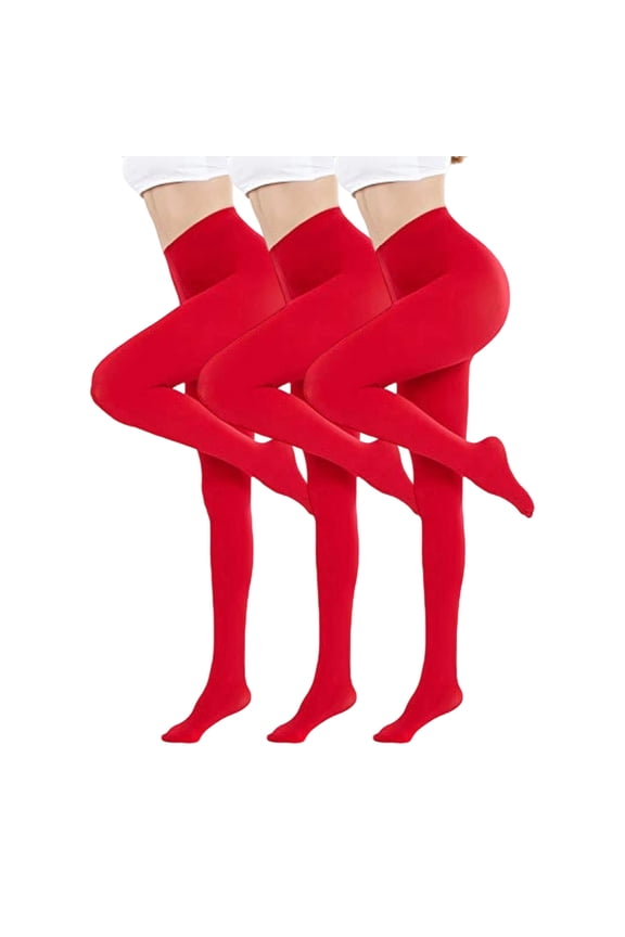 3 Piece Womens 80 Denier Opaque Tights Soft Solid Color Footed Pantyhose High Waist Stretchy Stocking M,L