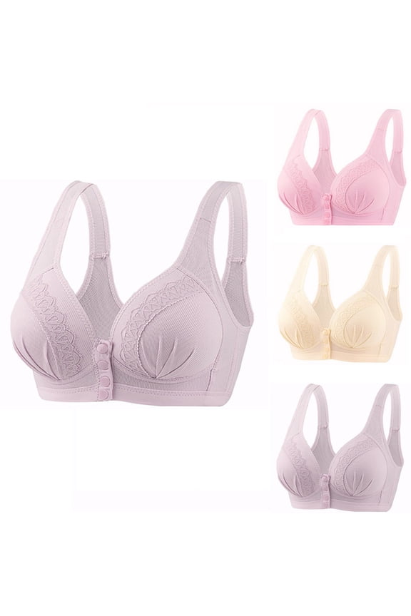 3Pack Women's Front Button Bra Underwire Cami Lace Comfort Wireless Bra Unpadded Plus Size Full Coverage T-Shirt Bras