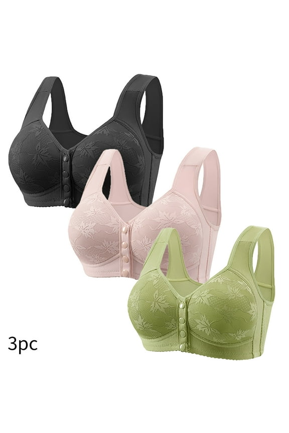 3Packs Women's Front Button Bra Underwire Cami Lace Comfort Wireless Bra Unpadded Plus Size Full Coverage T-Shirt Bras