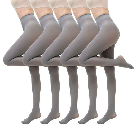 Abomasnow 5 Pairs Womens Fleece Lined Tights Winter Warm Thermal Tights Fake Translucent Thick Pantyhose M,L