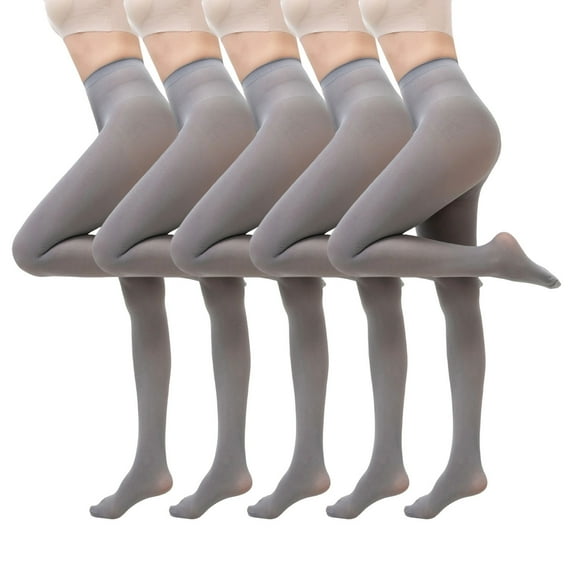 Abomasnow 5 Pairs Womens Fleece Lined Tights Winter Warm Thermal Tights Fake Translucent Thick Pantyhose M,L