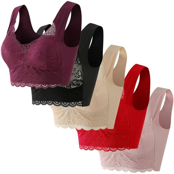 Abomasnow 5 Piece Plus Size Bras for Women No Underwire Back Smoothing Bra Comfortable Wireless Seamless Full Coverage T-Shirt Bralettes M-5XL