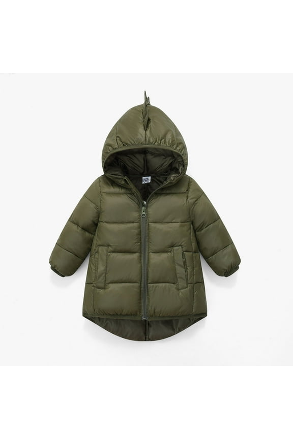Baby Toddler Boy Girl Winter Dinosaur Hooded Puffer Jackets Coats Warm Zip-UP Padded Outerwear 2-9 Years