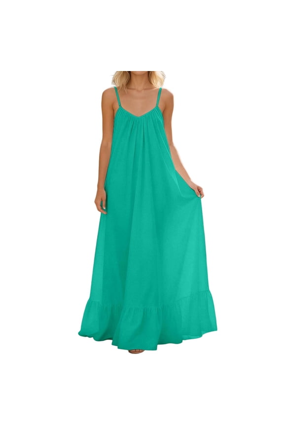 Backless Cami Dresses for Women Sleeveless Solid Color Lounge Dress Spaghetti Strap Flowy Summer Loose Maxi Sundress