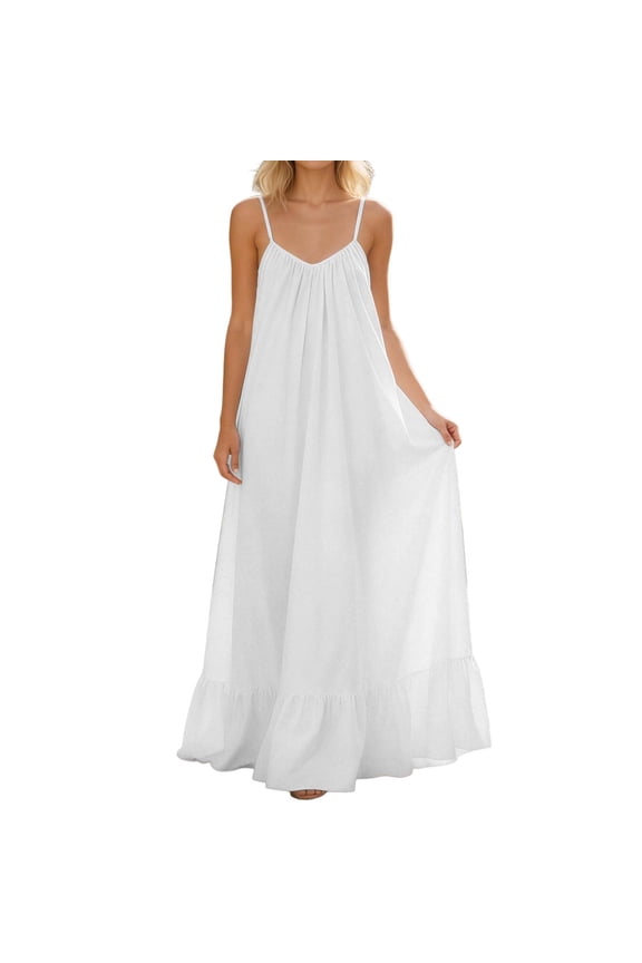 Backless Cami Dresses for Women Sleeveless Solid Color Lounge Dress Spaghetti Strap Flowy Summer Loose Maxi Sundress
